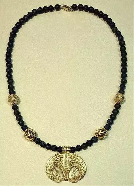 Zdjęcie produktu Naszyjnik z lunulą z Danii X w.  Lapis lazuli, złoto pr 585